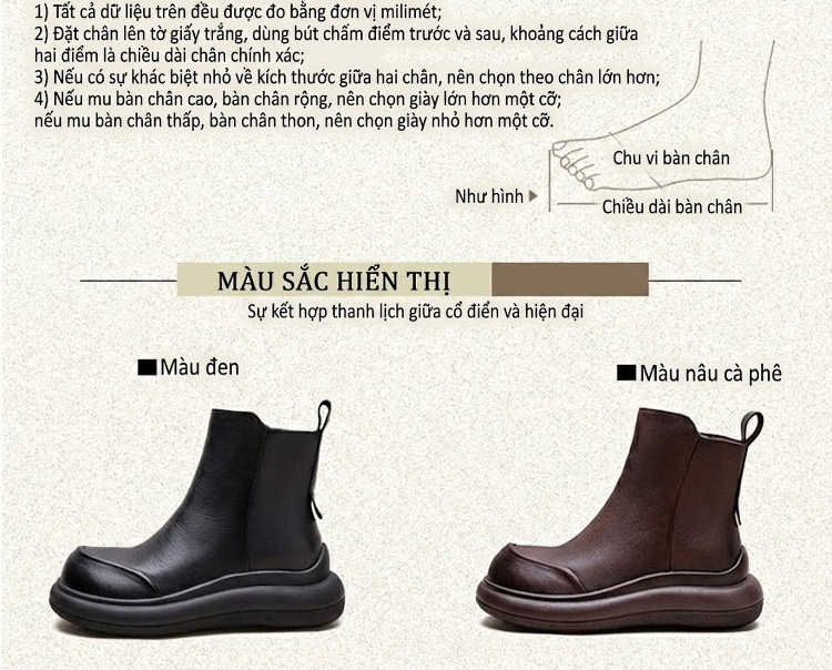 Boot Nữ Cổ Ngắn Đế Dày Phong Cách Retro Chiều Cao Đế Khoảng 5cm Màu Đen, Nâu chi tiết 2