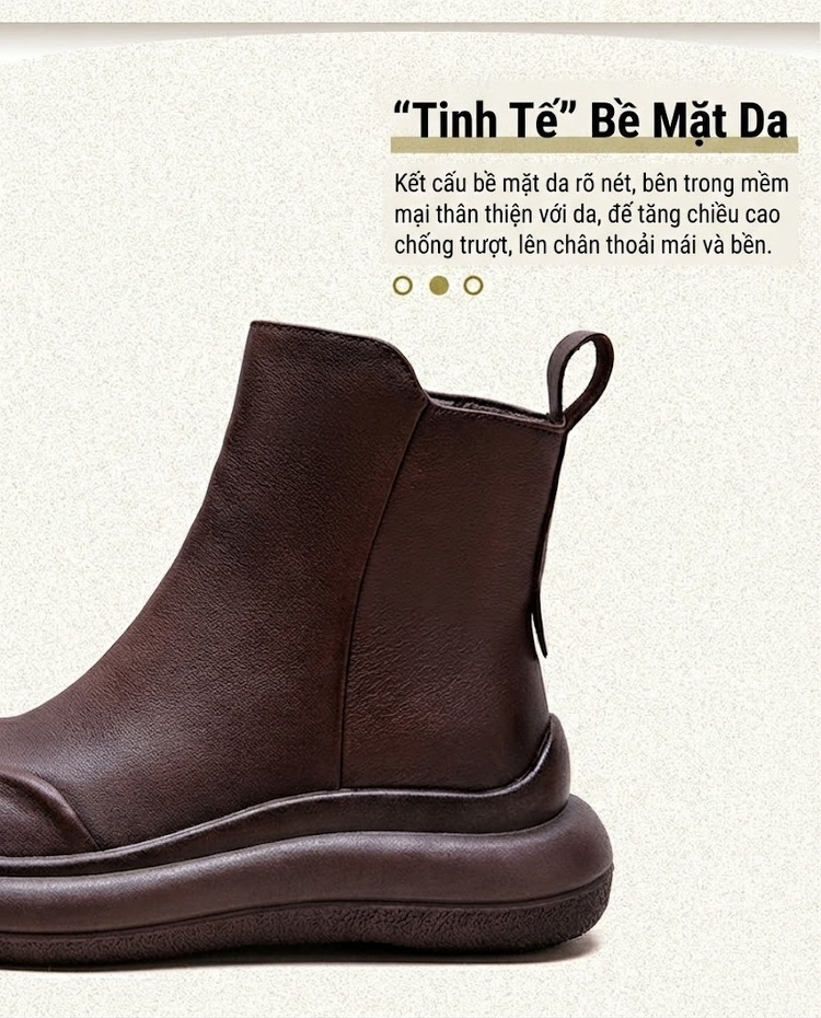Boot Nữ Cổ Ngắn Đế Dày Phong Cách Retro Chiều Cao Đế Khoảng 5cm Màu Đen, Nâu chi tiết 3