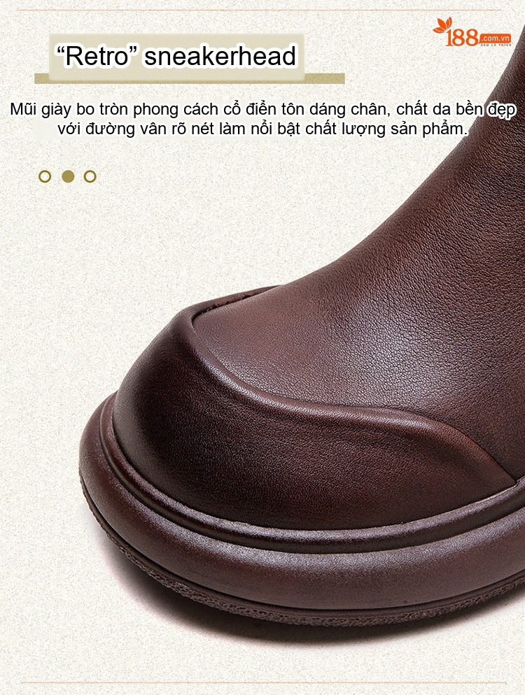 Boot Nữ Cổ Ngắn Đế Dày Phong Cách Retro Chiều Cao Đế Khoảng 5cm Màu Đen, Nâu chi tiết 4