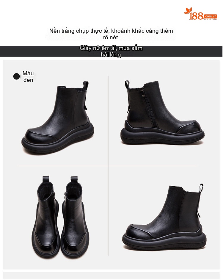 Boot Nữ Cổ Ngắn Đế Dày Phong Cách Retro Chiều Cao Đế Khoảng 5cm Màu Đen, Nâu chi tiết 17