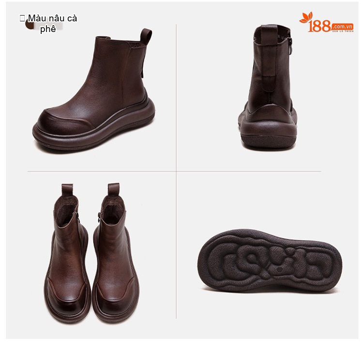 Boot Nữ Cổ Ngắn Đế Dày Phong Cách Retro Chiều Cao Đế Khoảng 5cm Màu Đen, Nâu chi tiết 18