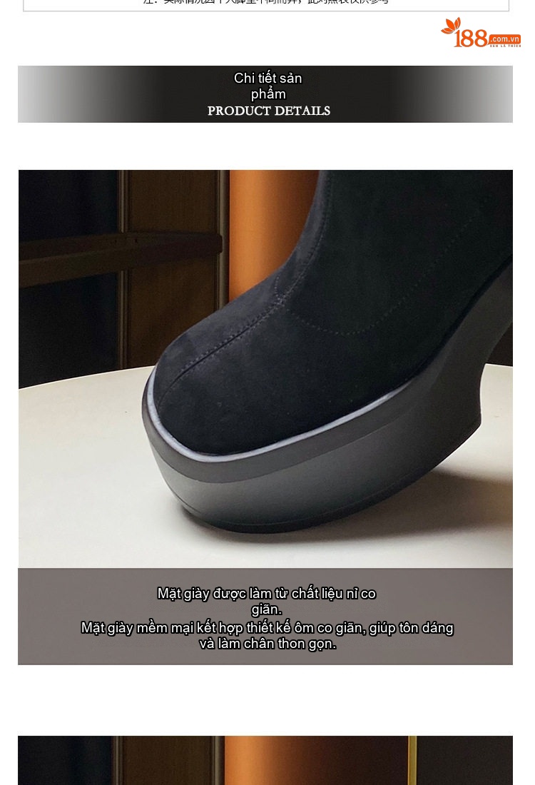 Boot Nữ Cổ Ngắn Đế Xuồng Nỉ Co Giãn Chiều Cao Đế 9.5cm Màu Đen chi tiết 3