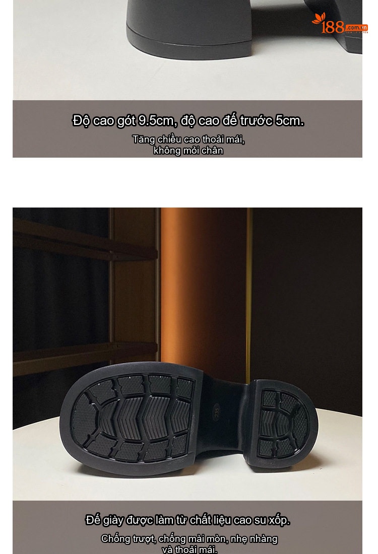 Boot Nữ Cổ Ngắn Đế Xuồng Nỉ Co Giãn Chiều Cao Đế 9.5cm Màu Đen chi tiết 5
