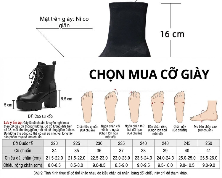 Boot Nữ Cổ Ngắn Đế Xuồng Nỉ Co Giãn Chiều Cao Đế 9.5cm Màu Đen chi tiết 2