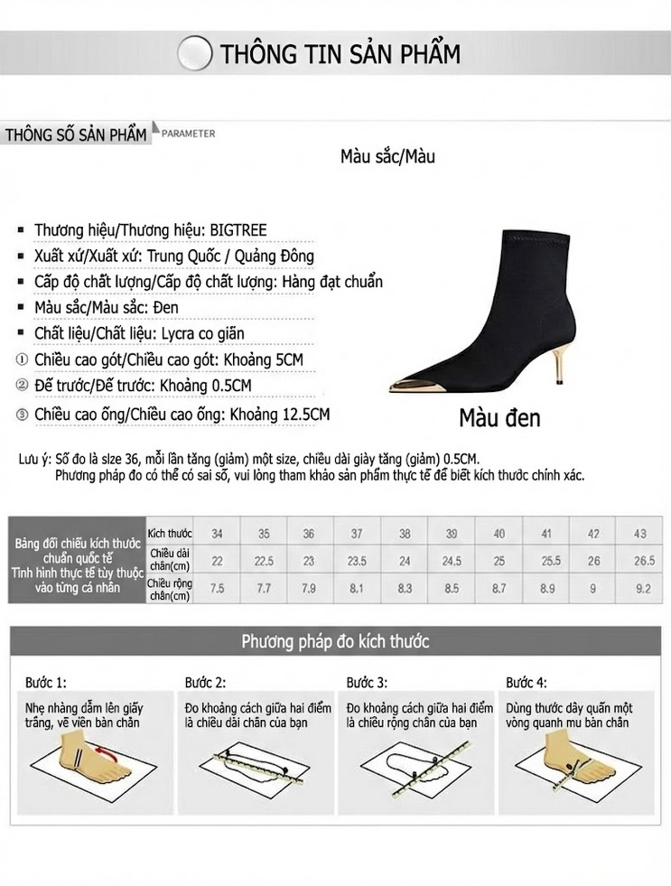 Boot Nữ Cổ Ngắn Gót Nhọn 5cm Bề Mặt Lụa Satin Mũi Kim Loại Màu Đen chi tiết 1