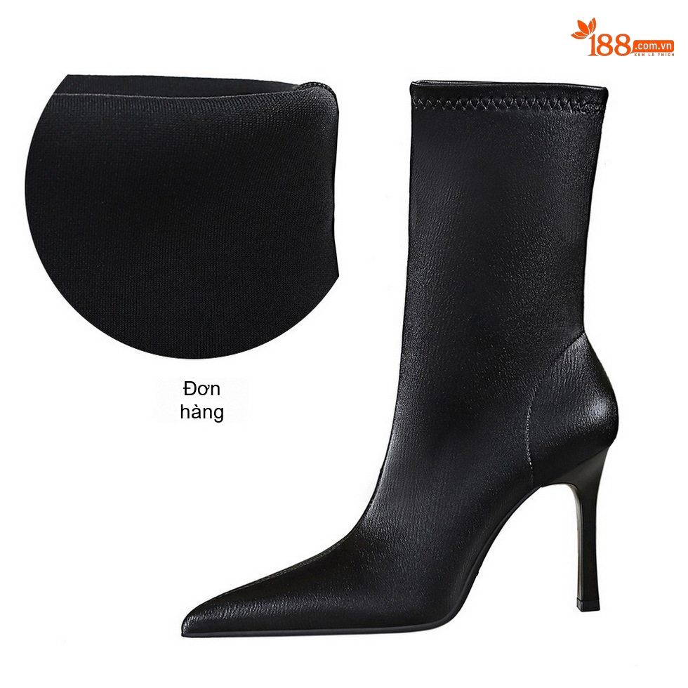 Boot Nữ Cổ Ngắn Gót Nhọn Phong Cách Âu Mỹ Chiều Cao Đế Khoảng 8cm Màu Đen