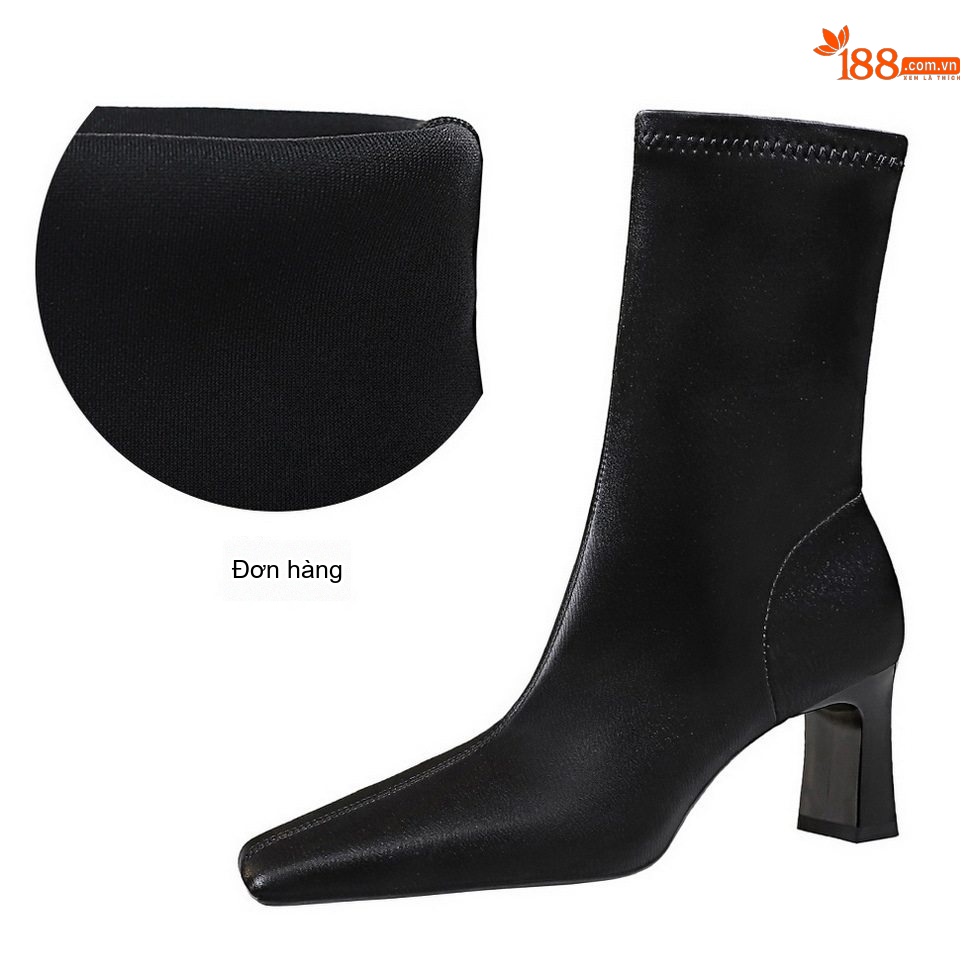 Boot Nữ Cổ Ngắn Gót Vuông Phong Cách Âu Mỹ Chiều Cao Đế Khoảng 7cm Màu Đen