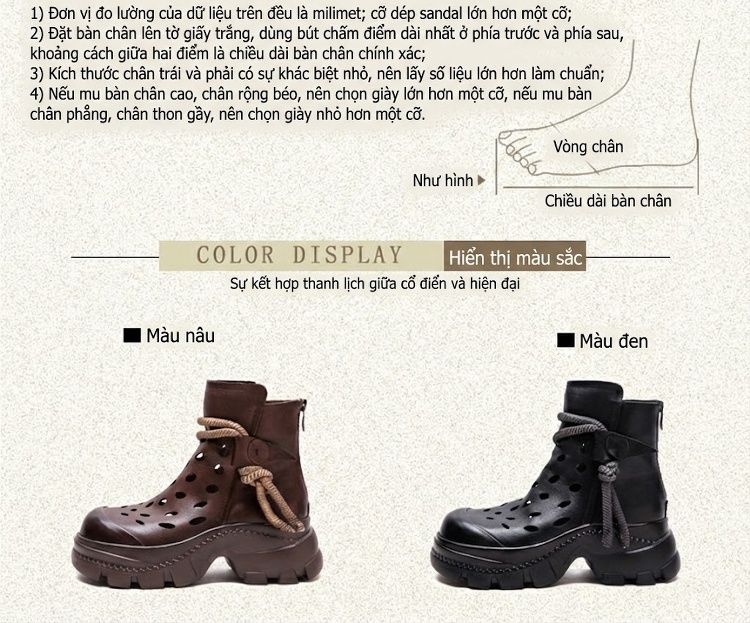 Boot Nữ Cổ Ngắn Họa Tiết Chấm Bi Khoét Lỗ Thời Trang Chiều Cao Đế Khoảng 6cm Màu Đen, Nâu chi tiết 2