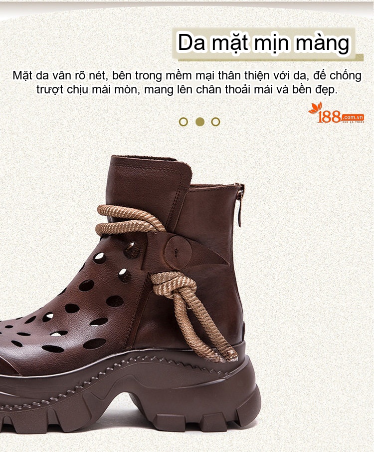 Boot Nữ Cổ Ngắn Họa Tiết Chấm Bi Khoét Lỗ Thời Trang Chiều Cao Đế Khoảng 6cm Màu Đen, Nâu chi tiết 3