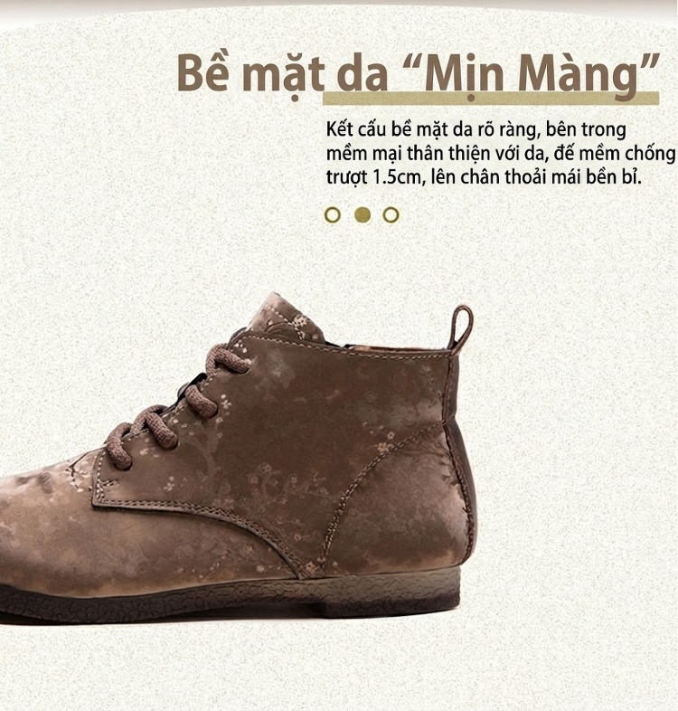 Boot Nữ Cổ Ngắn Khóa Kéo Bên Hông Phong Cách Dân Tộc Chiều Cao Đế Khoảng 2cm Màu Nâu, Đen chi tiết 2