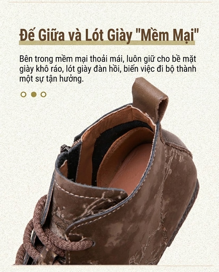 Boot Nữ Cổ Ngắn Khóa Kéo Bên Hông Phong Cách Dân Tộc Chiều Cao Đế Khoảng 2cm Màu Nâu, Đen chi tiết 5
