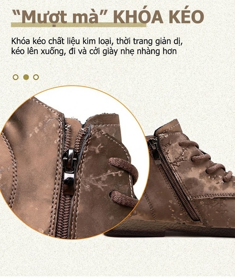 Boot Nữ Cổ Ngắn Khóa Kéo Bên Hông Phong Cách Dân Tộc Chiều Cao Đế Khoảng 2cm Màu Nâu, Đen chi tiết 6