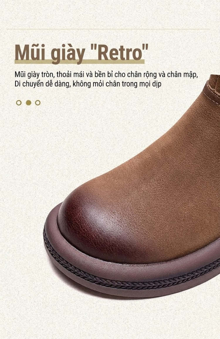 Boot Nữ Cổ Ngắn Lót Lông Ấm Áp Đế Bệt Chiều Cao Đế Khoảng 3cm Màu Nâu chi tiết 4