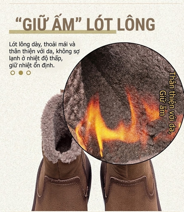 Boot Nữ Cổ Ngắn Lót Lông Ấm Áp Đế Bệt Chiều Cao Đế Khoảng 3cm Màu Nâu chi tiết 6
