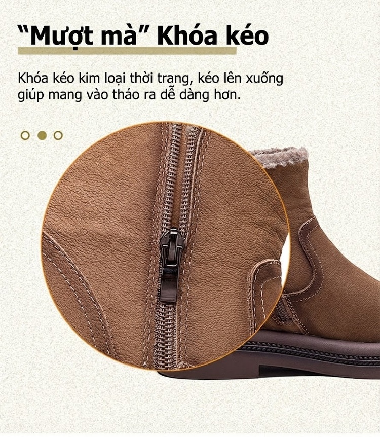 Boot Nữ Cổ Ngắn Lót Lông Ấm Áp Đế Bệt Chiều Cao Đế Khoảng 3cm Màu Nâu chi tiết 7