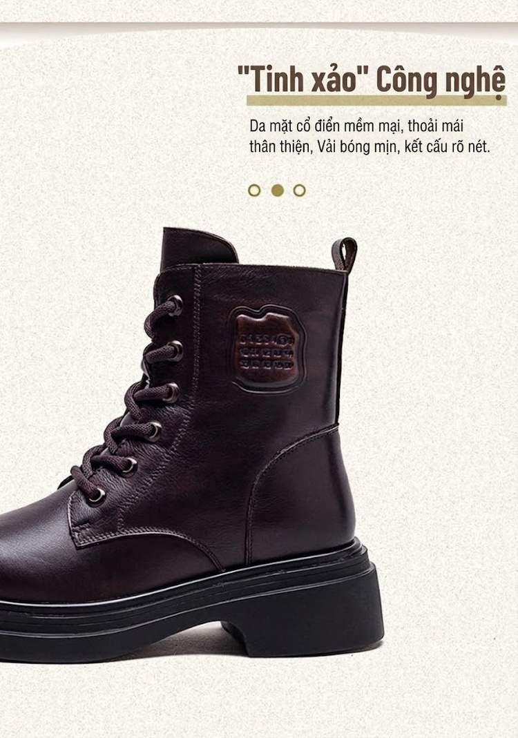 Boot Nữ Cổ Ngắn Lót Lông Cừu Giữ Ấm Chiều Cao Đế Khoảng 4cm Phong Cách Anh Quốc Màu Đen, Nâu chi tiết 3