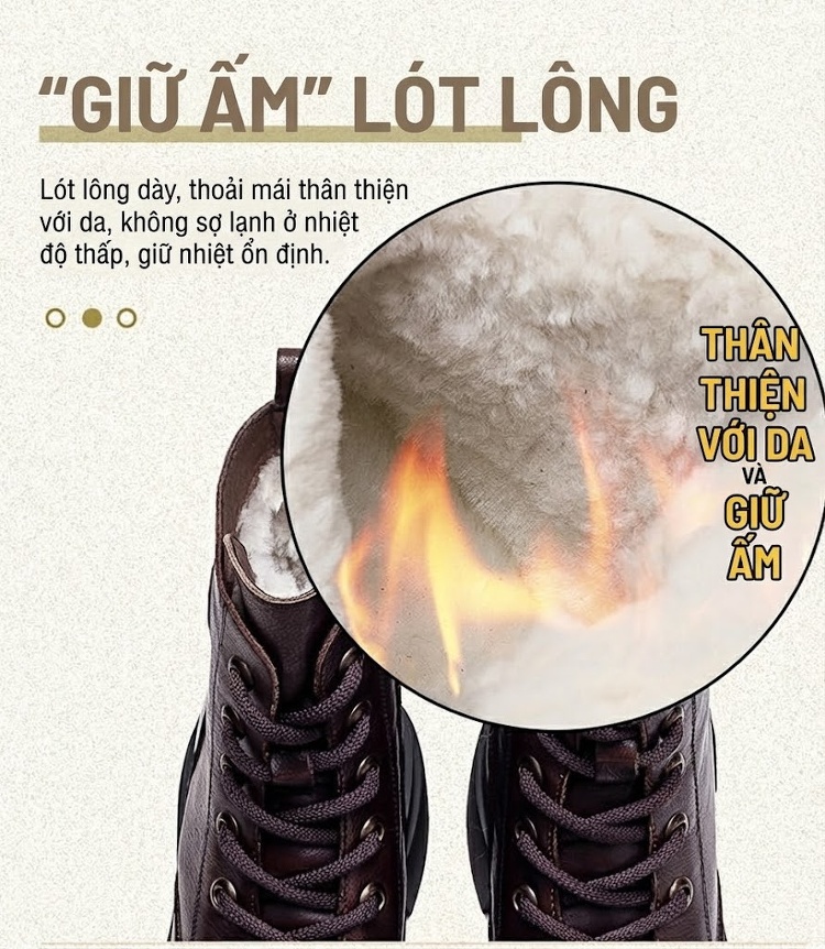Boot Nữ Cổ Ngắn Lót Lông Cừu Giữ Ấm Chiều Cao Đế Khoảng 4cm Phong Cách Anh Quốc Màu Đen, Nâu chi tiết 6