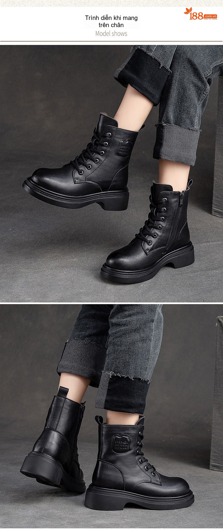 Boot Nữ Cổ Ngắn Lót Lông Cừu Giữ Ấm Chiều Cao Đế Khoảng 4cm Phong Cách Anh Quốc Màu Đen, Nâu chi tiết 8