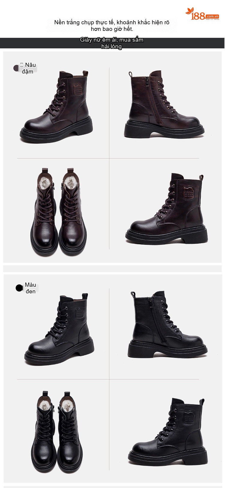 Boot Nữ Cổ Ngắn Lót Lông Cừu Giữ Ấm Chiều Cao Đế Khoảng 4cm Phong Cách Anh Quốc Màu Đen, Nâu chi tiết 15