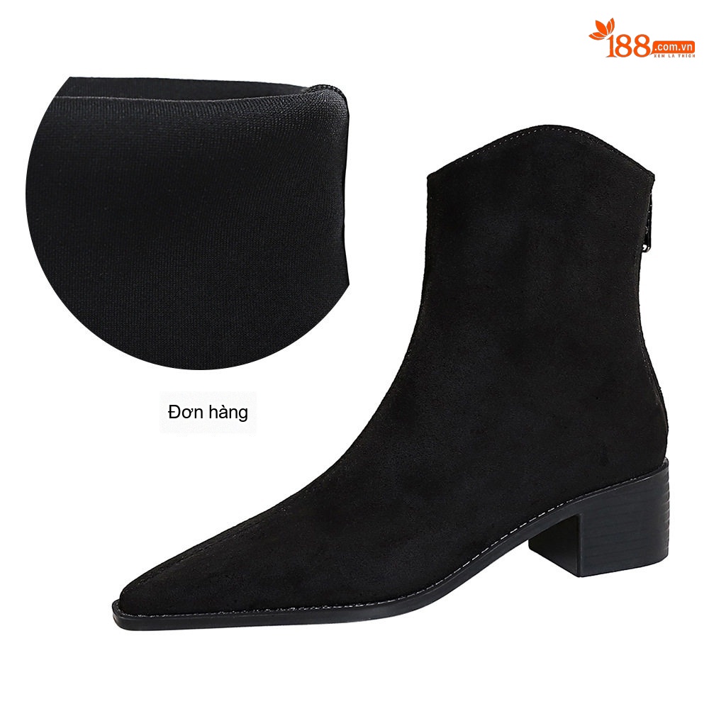 Boot Nữ Cổ Ngắn Nỉ Gót Vuông Chiều Cao Đế Khoảng 4cm Màu Đen, Nâu