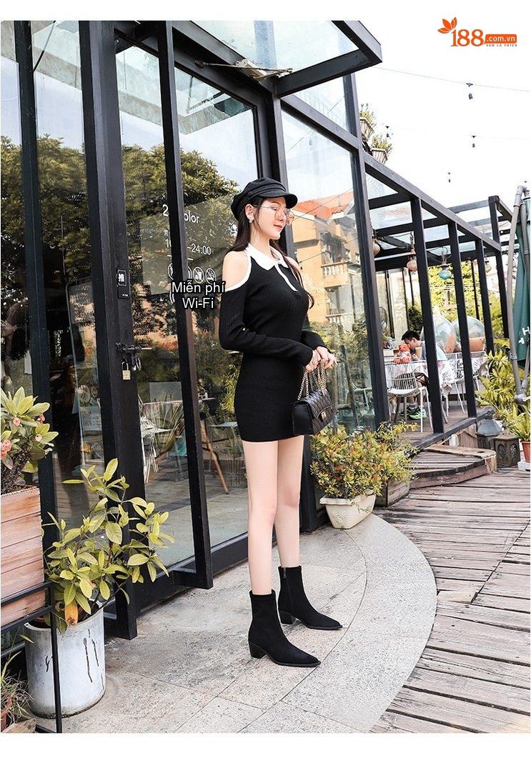 Boot Nữ Cổ Ngắn Nỉ Gót Vuông Chiều Cao Đế Khoảng 6cm Màu Đen chi tiết 4