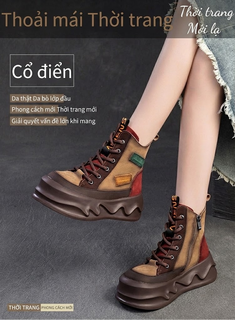Boot Nữ Cổ Ngắn Phối Màu Chiều Cao Đế Khoảng 6cm chi tiết 1