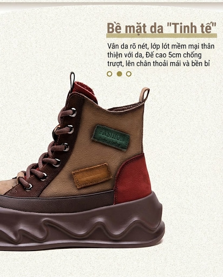 Boot Nữ Cổ Ngắn Phối Màu Chiều Cao Đế Khoảng 6cm chi tiết 3