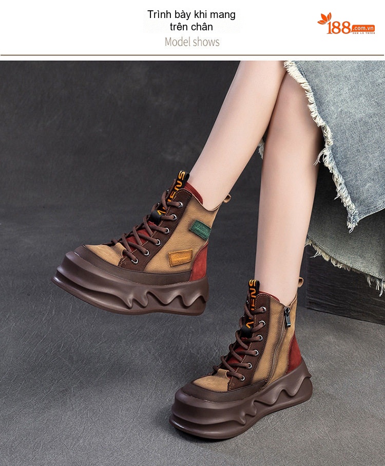 Boot Nữ Cổ Ngắn Phối Màu Chiều Cao Đế Khoảng 6cm chi tiết 8