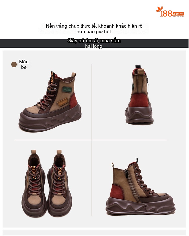 Boot Nữ Cổ Ngắn Phối Màu Chiều Cao Đế Khoảng 6cm chi tiết 17