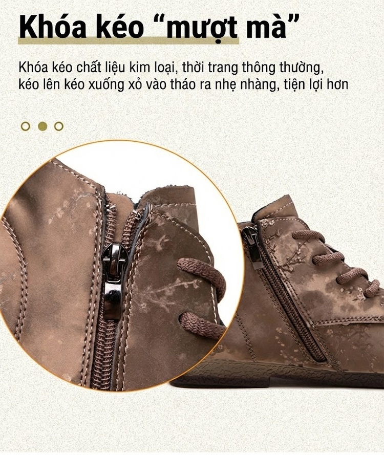 Boot Nữ Cổ Ngắn Phong Cách Retro Vải Lụa Chiều Cao Đế Khoảng 2cm Màu Nâu, Đen chi tiết 6