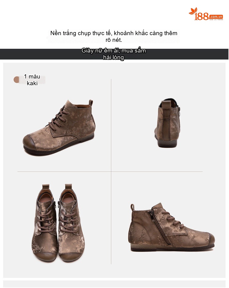 Boot Nữ Cổ Ngắn Phong Cách Retro Vải Lụa Chiều Cao Đế Khoảng 2cm Màu Nâu, Đen chi tiết 16
