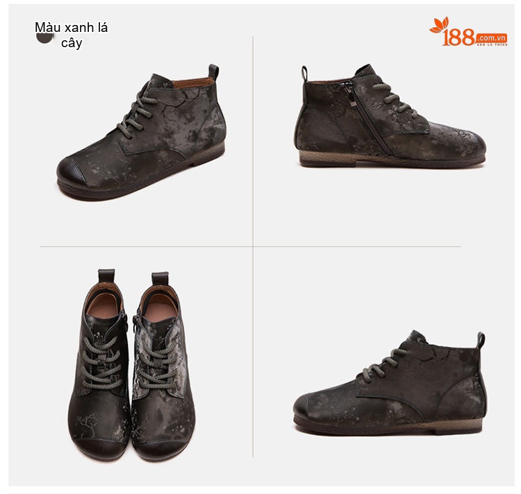 Boot Nữ Cổ Ngắn Phong Cách Retro Vải Lụa Chiều Cao Đế Khoảng 2cm Màu Nâu, Đen chi tiết 17