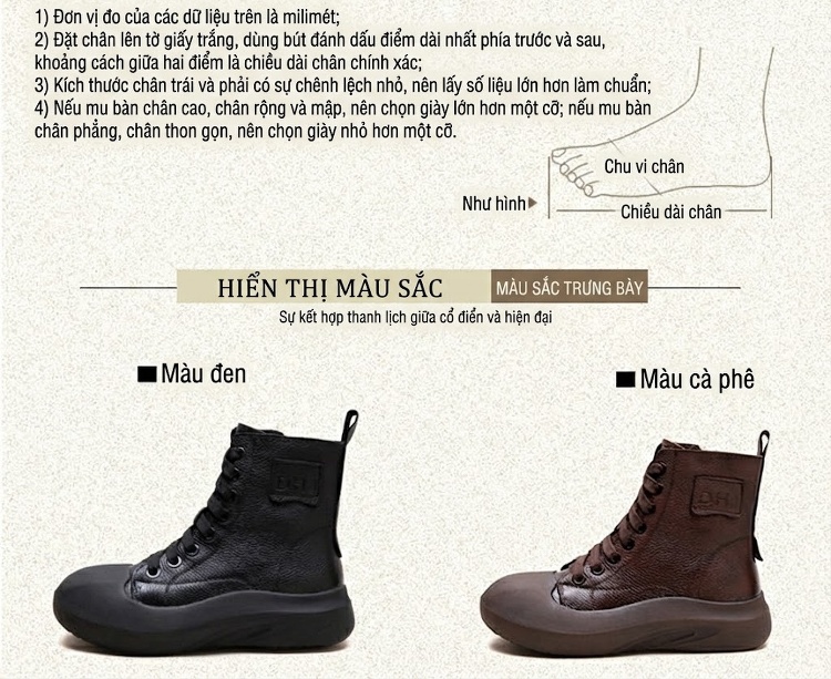 Boot Nữ Cổ Ngắn Thiết Kế Retro Anh Quốc Da Mờ Chiều Cao Đế Khoảng 4cm Màu Đen, Nâu chi tiết 3