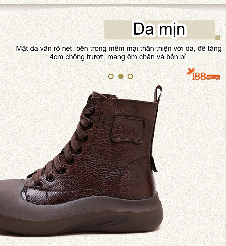 Boot Nữ Cổ Ngắn Thiết Kế Retro Anh Quốc Da Mờ Chiều Cao Đế Khoảng 4cm Màu Đen, Nâu chi tiết 4