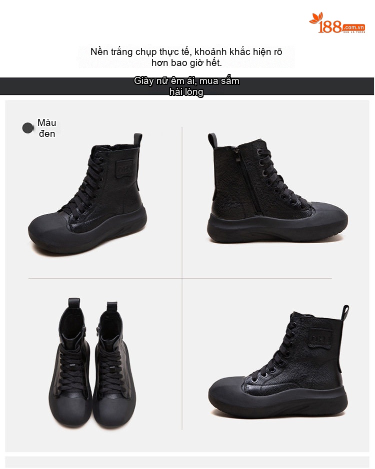 Boot Nữ Cổ Ngắn Thiết Kế Retro Anh Quốc Da Mờ Chiều Cao Đế Khoảng 4cm Màu Đen, Nâu chi tiết 19