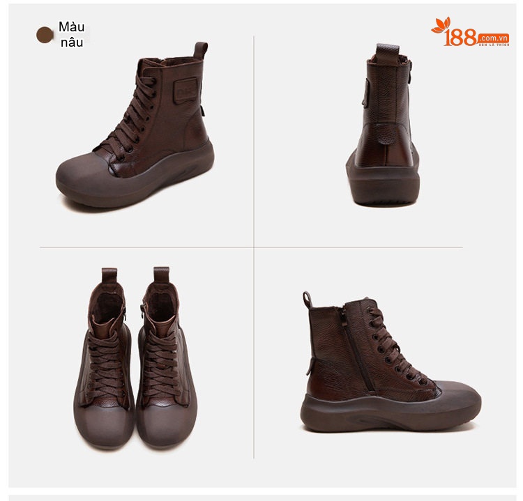 Boot Nữ Cổ Ngắn Thiết Kế Retro Anh Quốc Da Mờ Chiều Cao Đế Khoảng 4cm Màu Đen, Nâu chi tiết 20