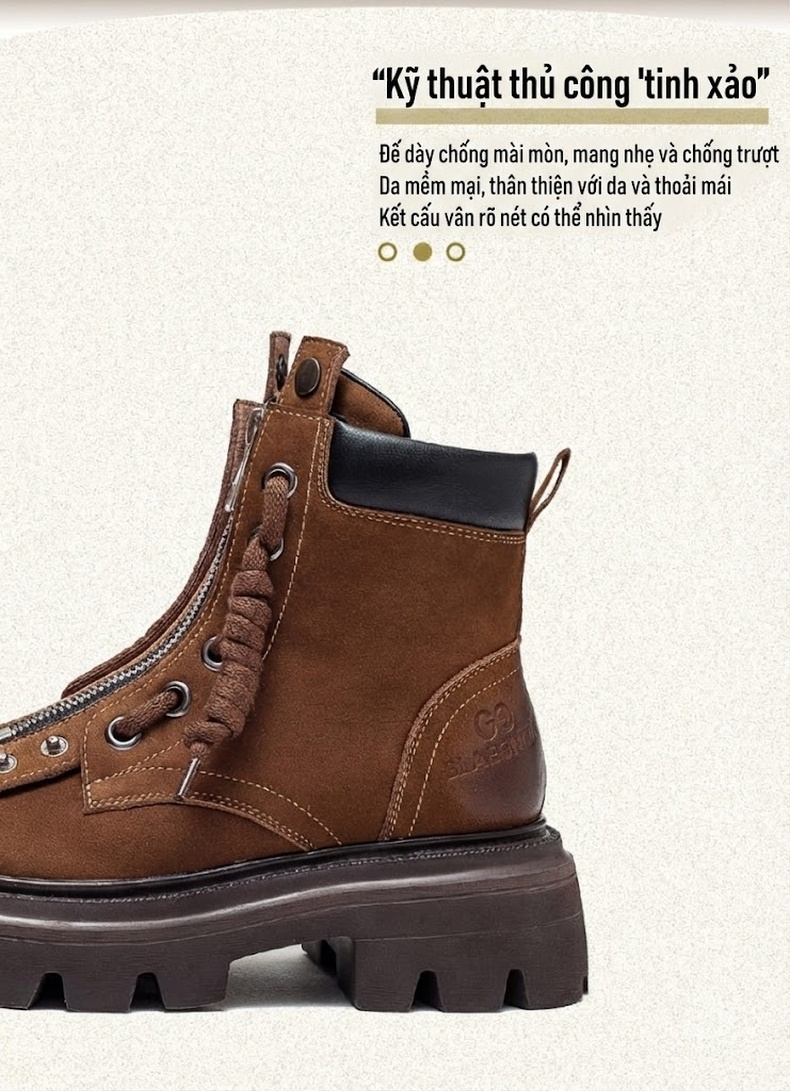 Boot Nữ Cổ Ngắn Thiết Kế Retro Hai Kiểu Mang Chiều Cao Đế Khoảng 5cm Màu Nâu Đậm, Vàng Be, Xanh Lá chi tiết 3