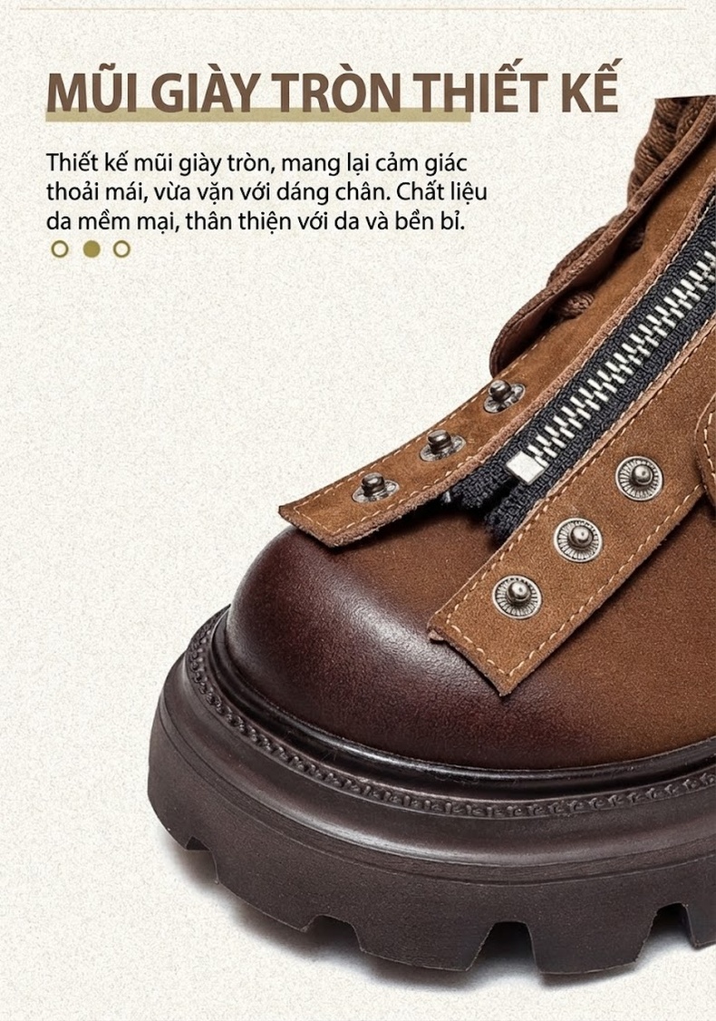 Boot Nữ Cổ Ngắn Thiết Kế Retro Hai Kiểu Mang Chiều Cao Đế Khoảng 5cm Màu Nâu Đậm, Vàng Be, Xanh Lá chi tiết 4