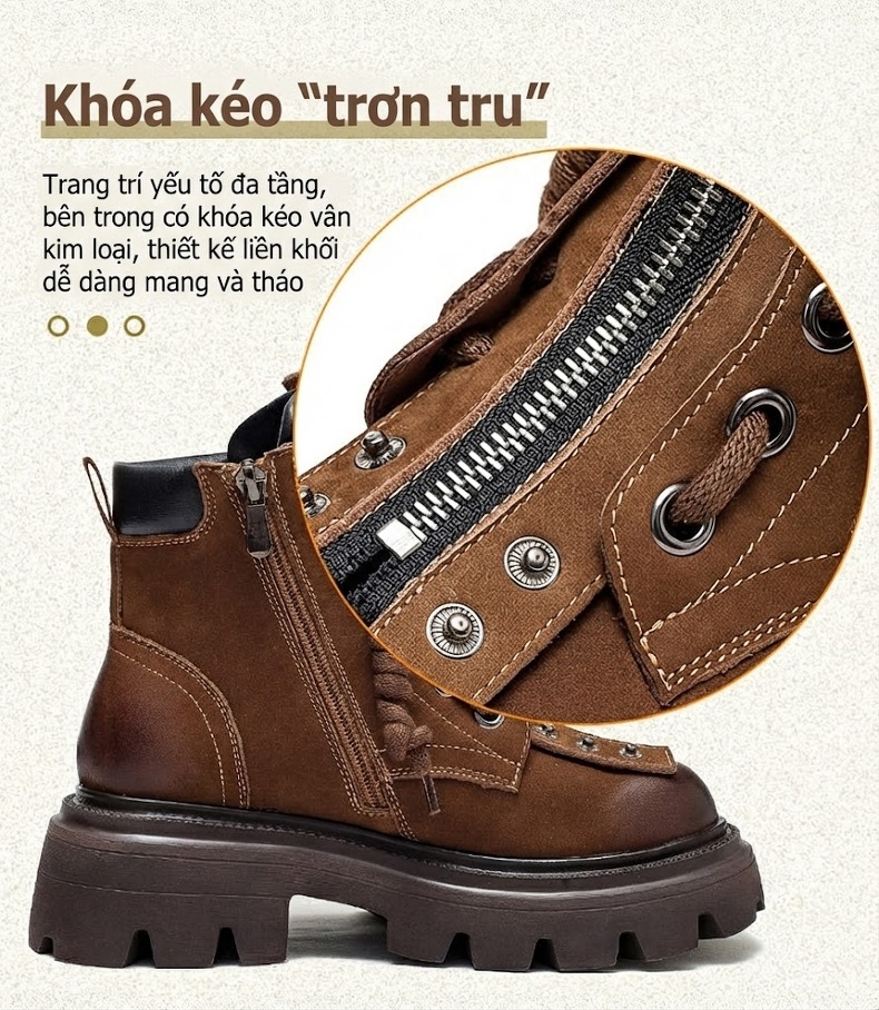 Boot Nữ Cổ Ngắn Thiết Kế Retro Hai Kiểu Mang Chiều Cao Đế Khoảng 5cm Màu Nâu Đậm, Vàng Be, Xanh Lá chi tiết 7