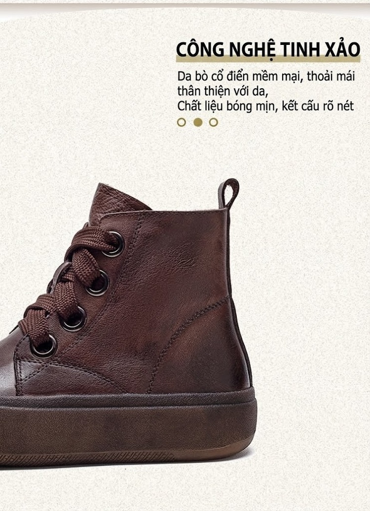Boot Nữ Cổ Thấp Da Bò Khóa Bên Hông Chiều Cao Đế Khoảng 4cm Màu Nâu chi tiết 3