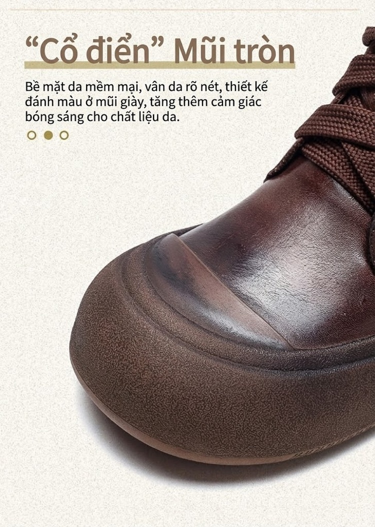Boot Nữ Cổ Thấp Da Bò Khóa Bên Hông Chiều Cao Đế Khoảng 4cm Màu Nâu chi tiết 4