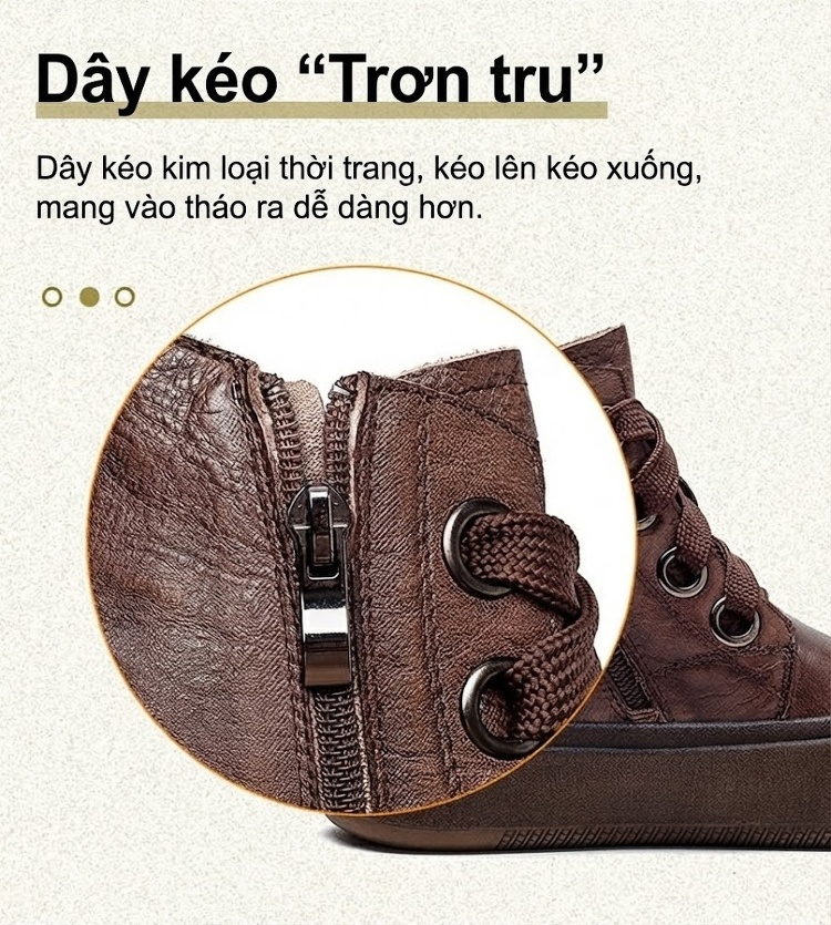 Boot Nữ Cổ Thấp Da Bò Khóa Bên Hông Chiều Cao Đế Khoảng 4cm Màu Nâu chi tiết 7