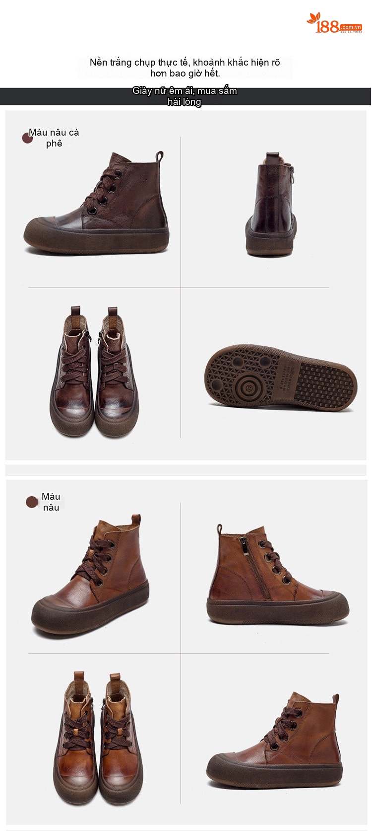 Boot Nữ Cổ Thấp Da Bò Khóa Bên Hông Chiều Cao Đế Khoảng 4cm Màu Nâu chi tiết 15