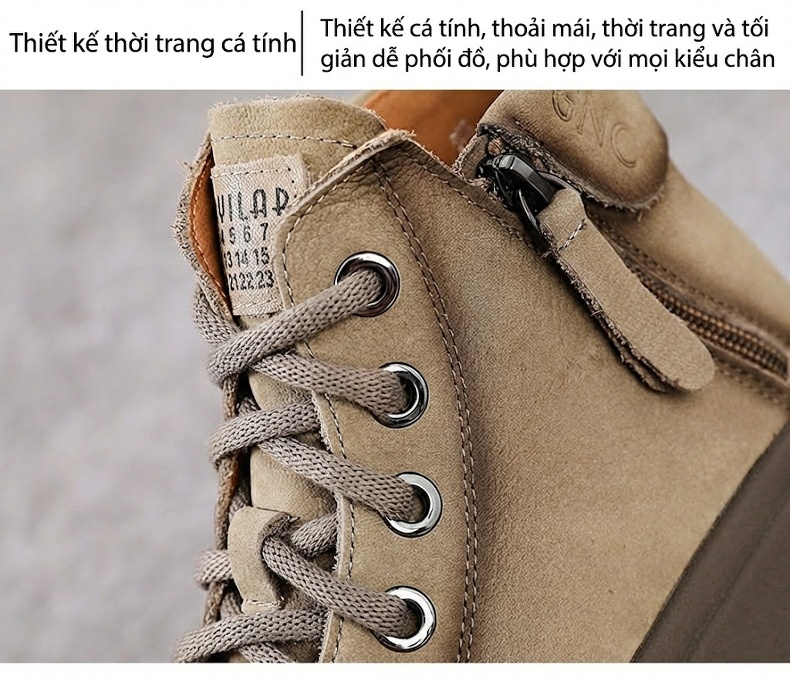 Boot Nữ Da Bò Cổ Cao Có Dây Khóa Bên Hông Phong Cách Anh Chiều Cao Đế Khoảng 4cm Màu Nâu chi tiết 5