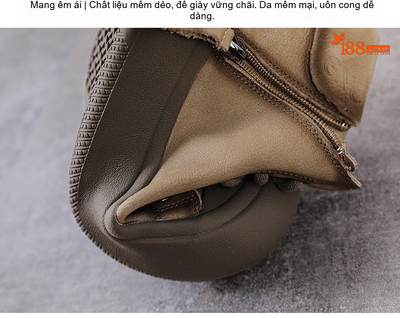 Boot Nữ Da Bò Cổ Cao Có Dây Khóa Bên Hông Phong Cách Anh Chiều Cao Đế Khoảng 4cm Màu Nâu chi tiết 7