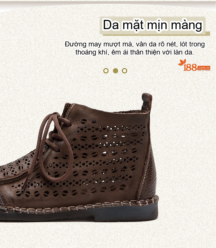 Boot Nữ Da Bò Cổ Cao Khoét Lỗ Thoáng Khí Chiều Cao Đế Khoảng 2cm Màu Nâu, Kem, Đỏ chi tiết 3