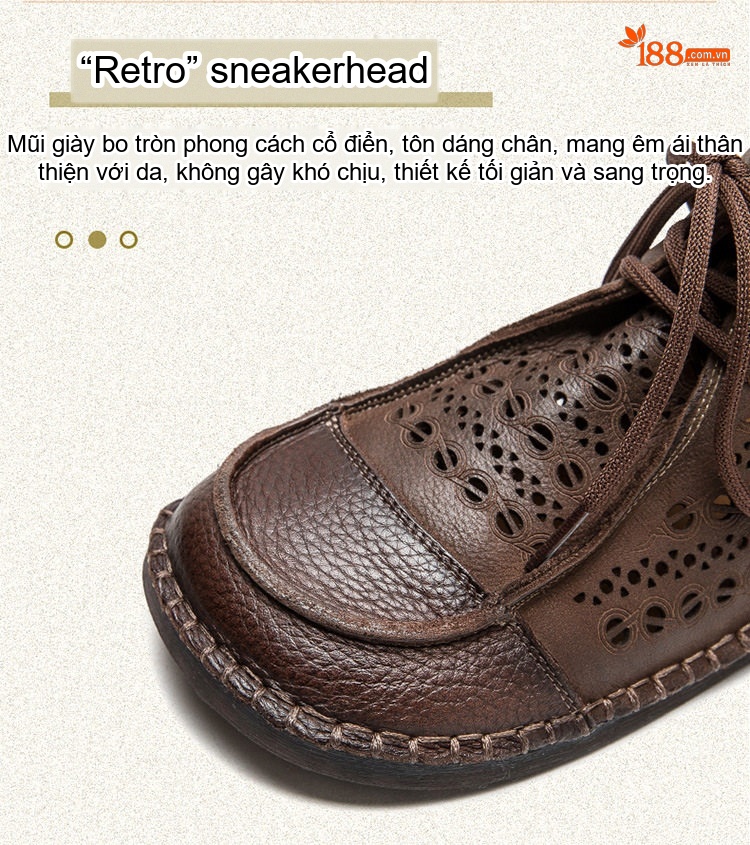 Boot Nữ Da Bò Cổ Cao Khoét Lỗ Thoáng Khí Chiều Cao Đế Khoảng 2cm Màu Nâu, Kem, Đỏ chi tiết 4