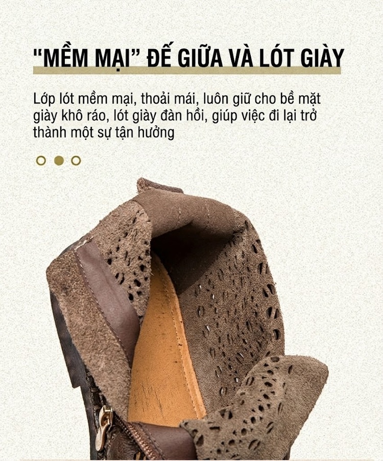 Boot Nữ Da Bò Cổ Cao Khoét Lỗ Thoáng Khí Chiều Cao Đế Khoảng 2cm Màu Nâu, Kem, Đỏ chi tiết 6