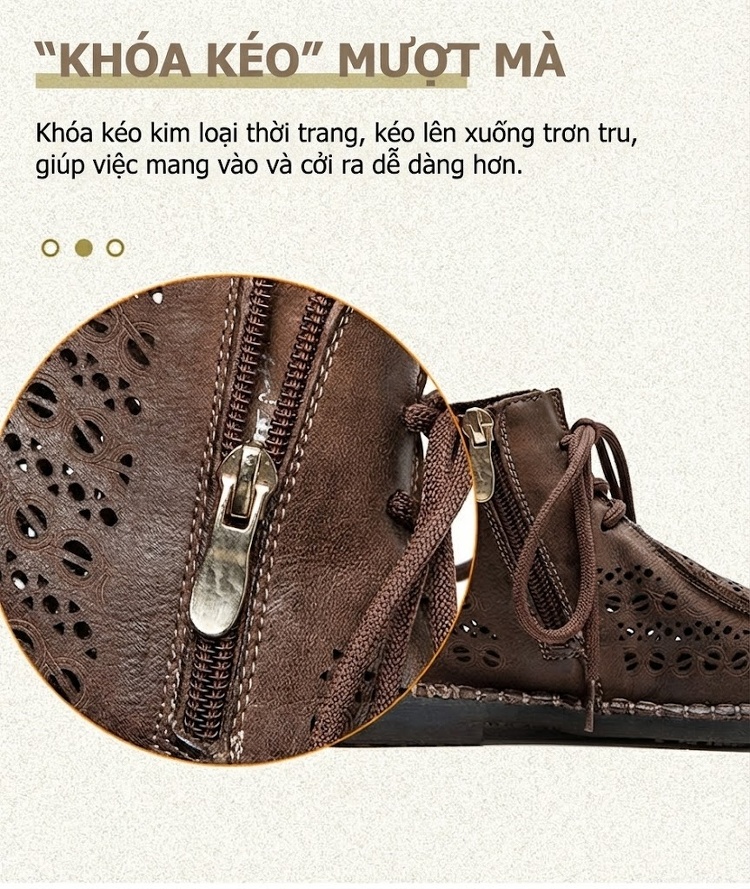 Boot Nữ Da Bò Cổ Cao Khoét Lỗ Thoáng Khí Chiều Cao Đế Khoảng 2cm Màu Nâu, Kem, Đỏ chi tiết 7