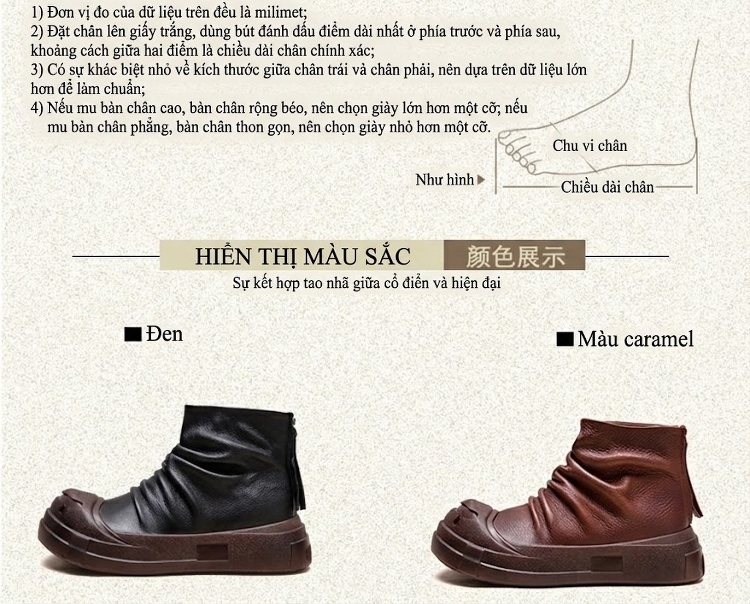 Boot Nữ Da Bò Cổ Cao Thiết Kế Lộn Xộn Chiều Cao Đế Khoảng 3cm Phong Cách La Mã Màu Đen, Nâu chi tiết 3